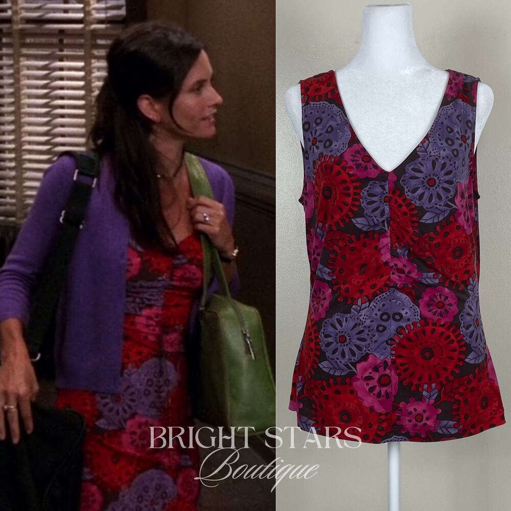 Rare Vintage Sleeveless Patterned Top ALT ASO Monica Geller Friends Y2K Pink Red
